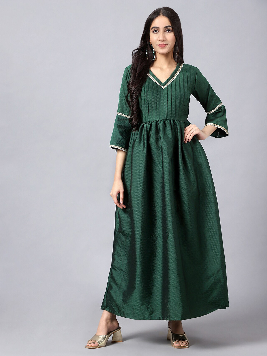 

V TRADITION Ethnic Maxi Fit & Flare Dress, Green