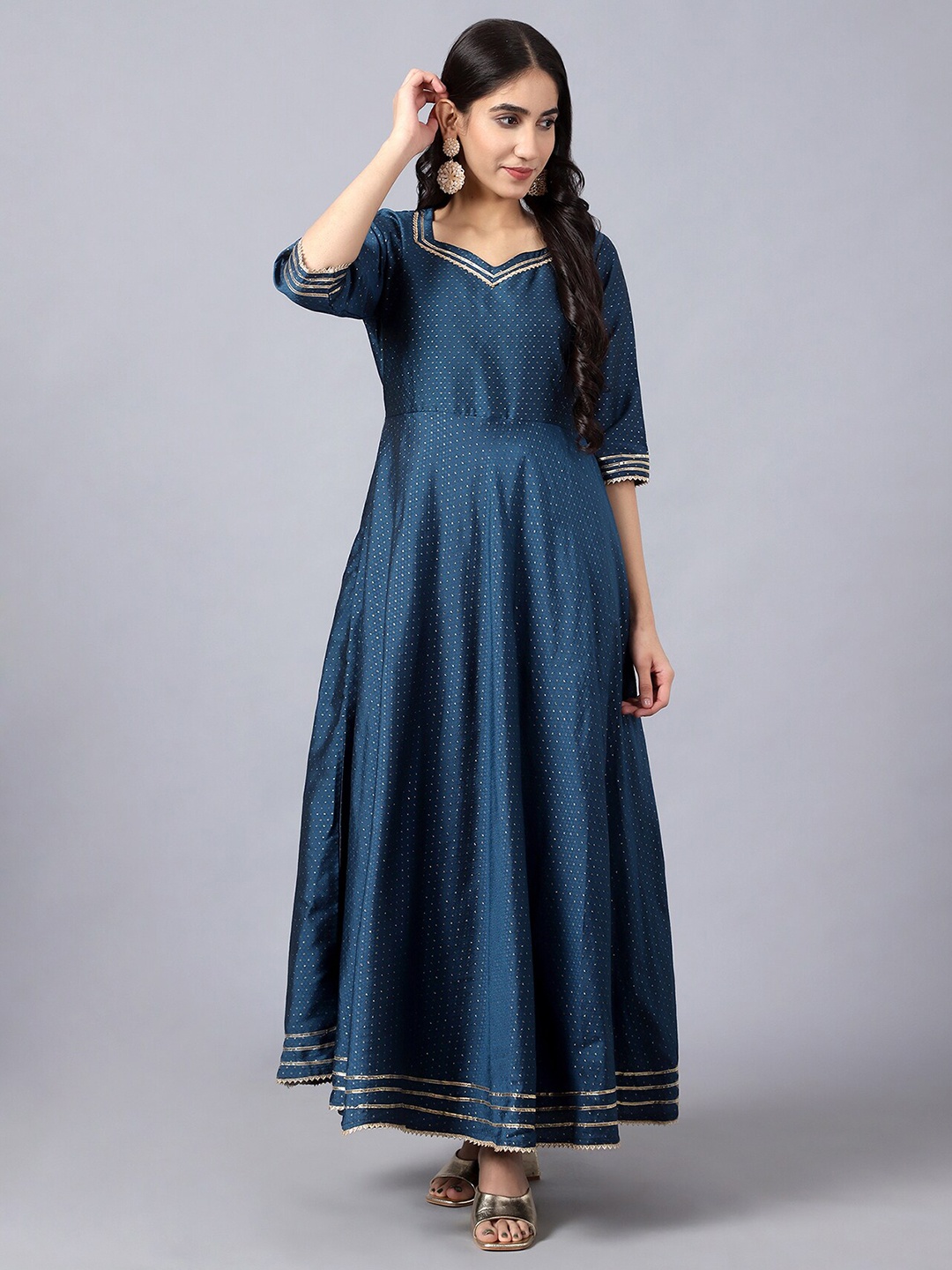 

V TRADITION Sweatheart Neck Maxi Fit & Flare Dress, Navy blue