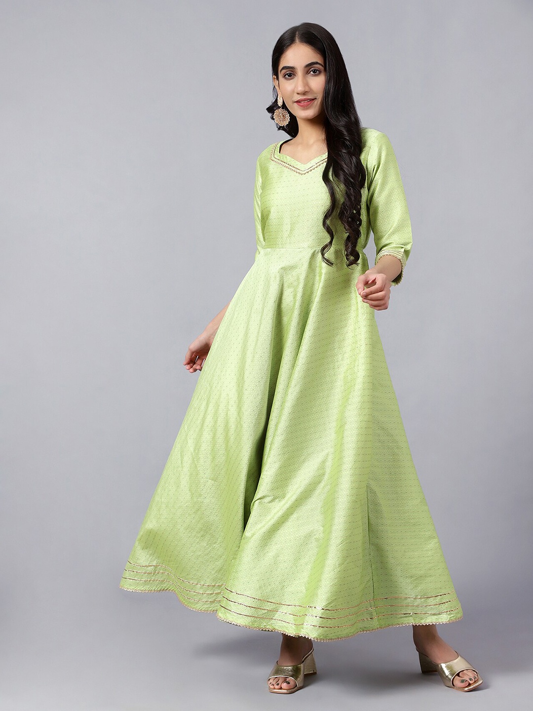

V TRADITION Long Sleeves Maxi Fit & Flare Dress, Lime green