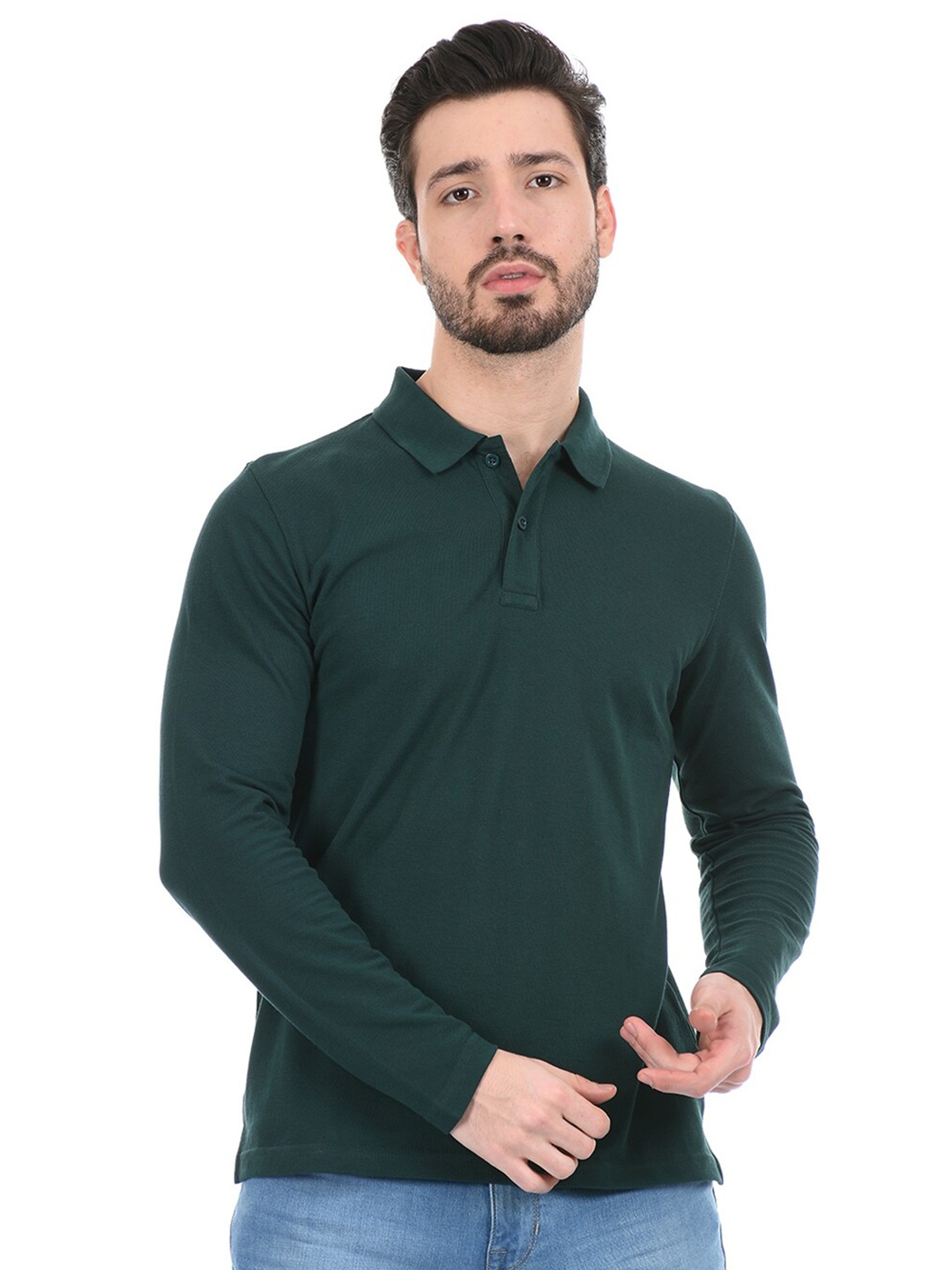 

ONEWAY Men Solid Polo Collar Cotton T-Shirt, Green