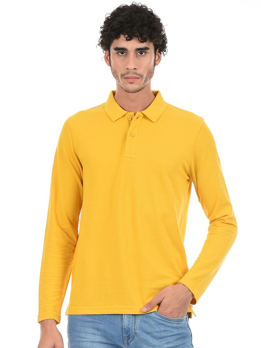 

ONEWAY Men Cotton Full Sleeves Polo Collar T-Shirt, Yellow