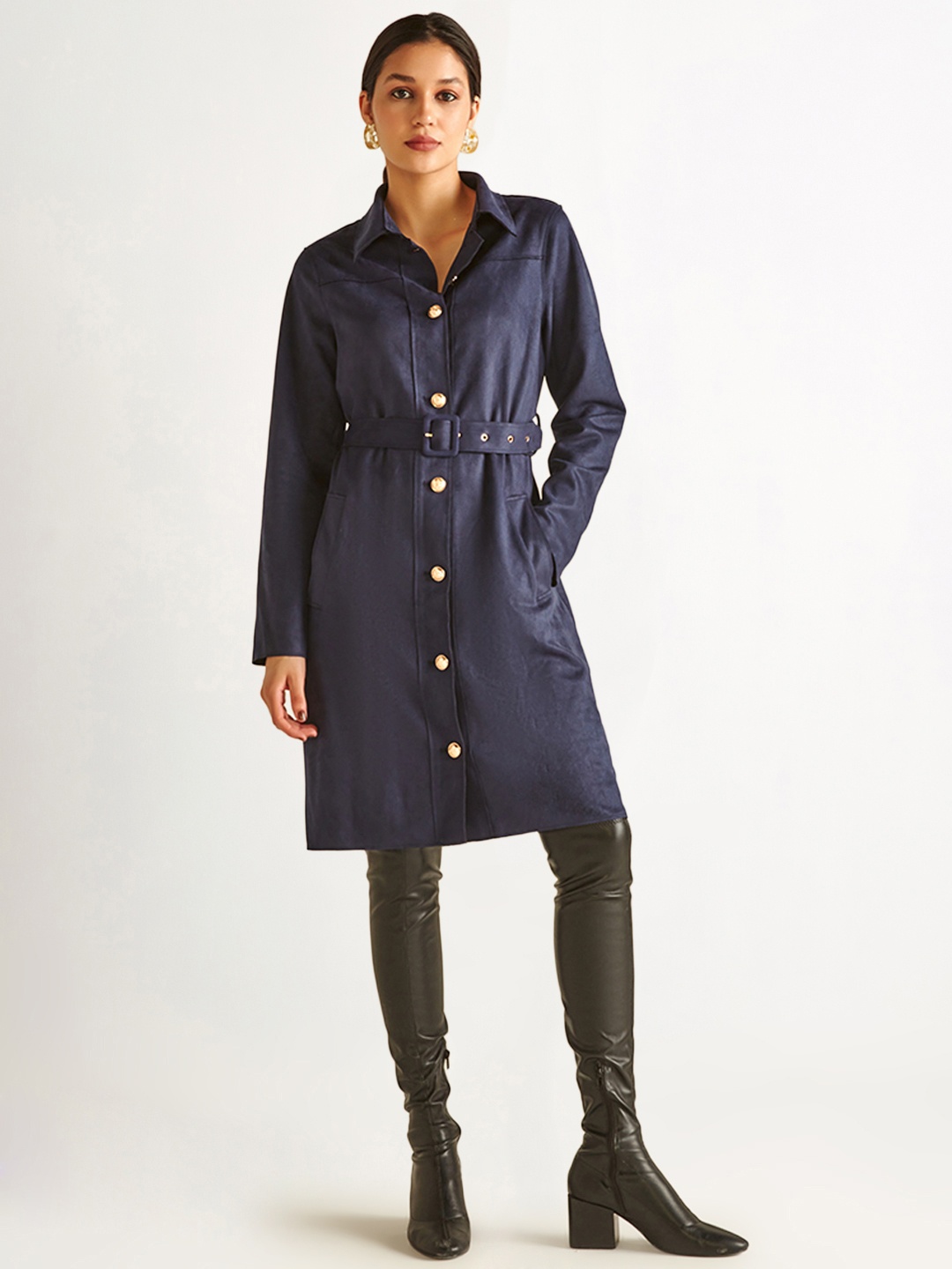 

COVER STORY Women Antimicrobial Longline Tailored Jacket, Navy blue
