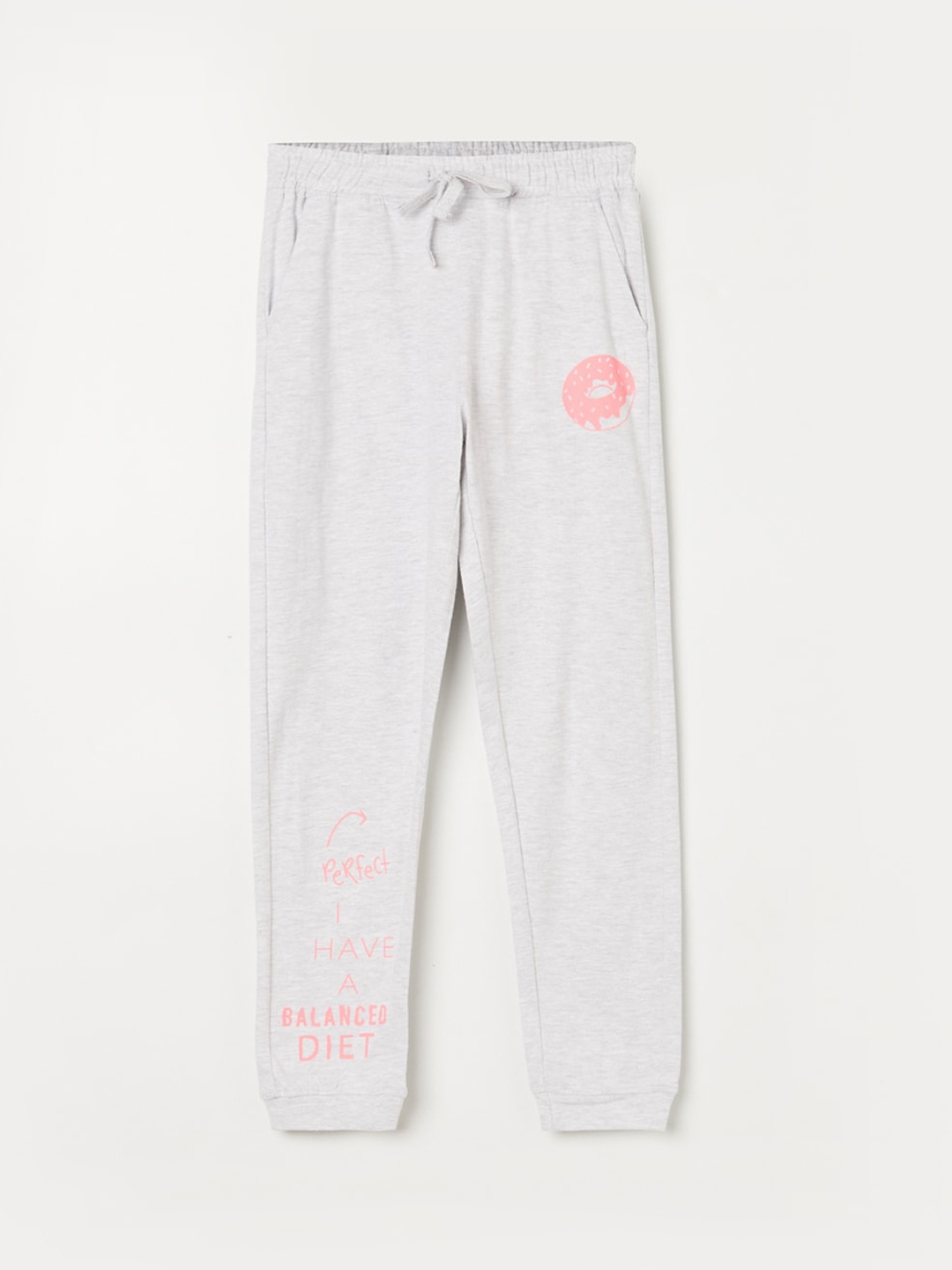 

Fame Forever by Lifestyle Girls Printed Pure Cotton Joggers, Grey melange