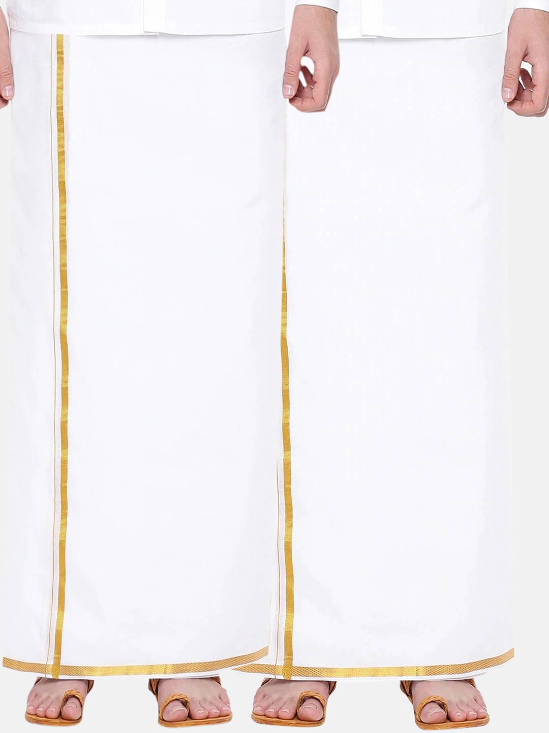 Ramraj Men Pack of 2 Pure Cotton Dhotis Zari Border, White