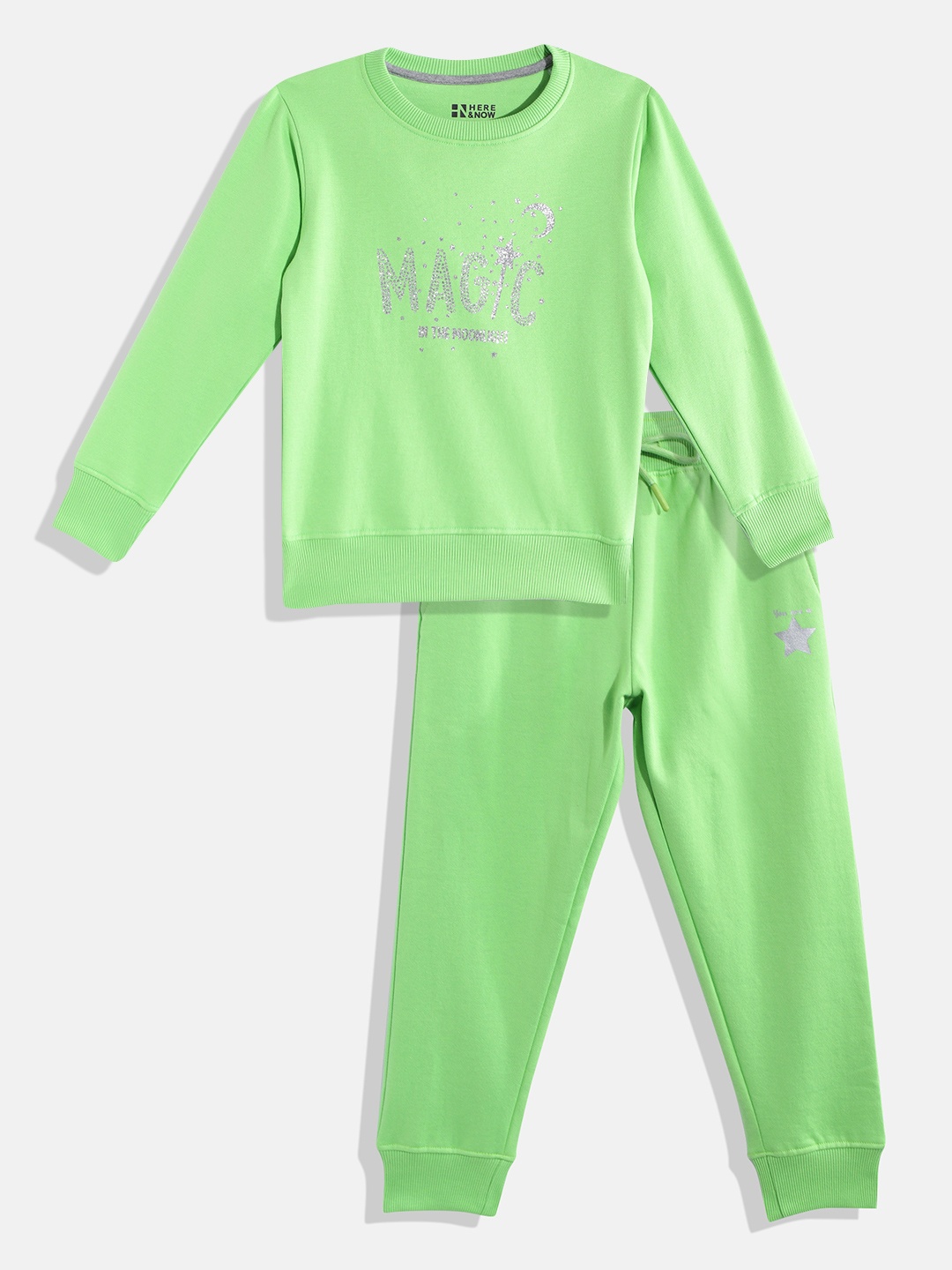 

HERE&NOW Girls Printed Sweatshirt With Joggers, Green