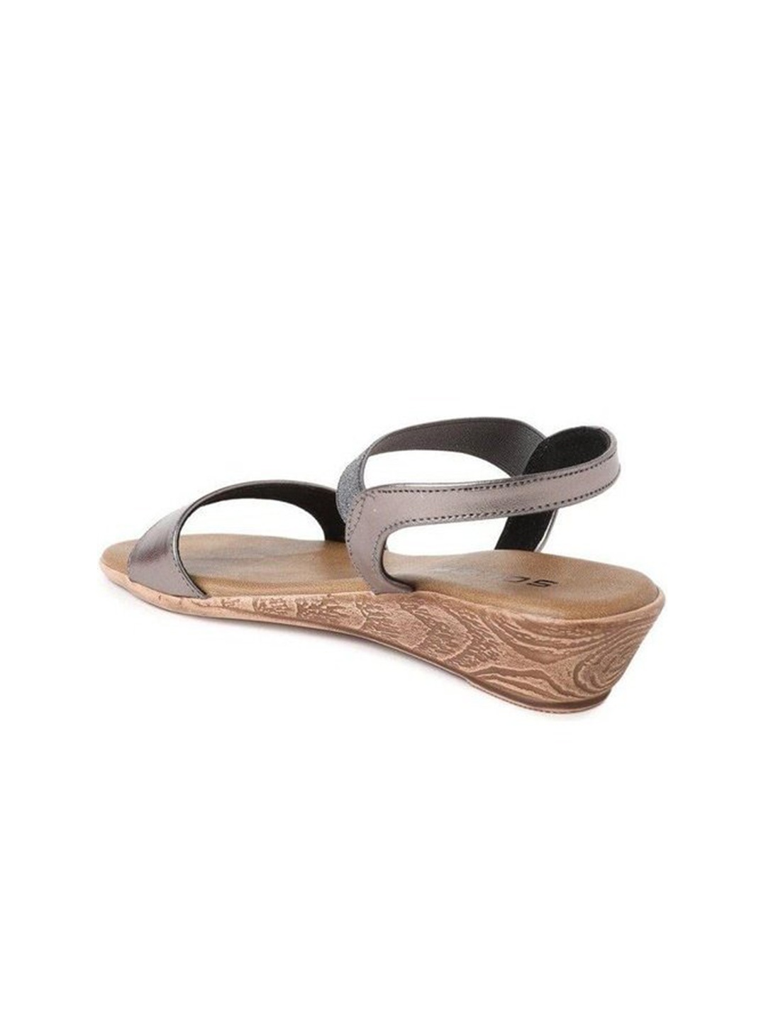 

SOLES Gunmetal-Toned Textured Block Sandals with Buckles, Metallic