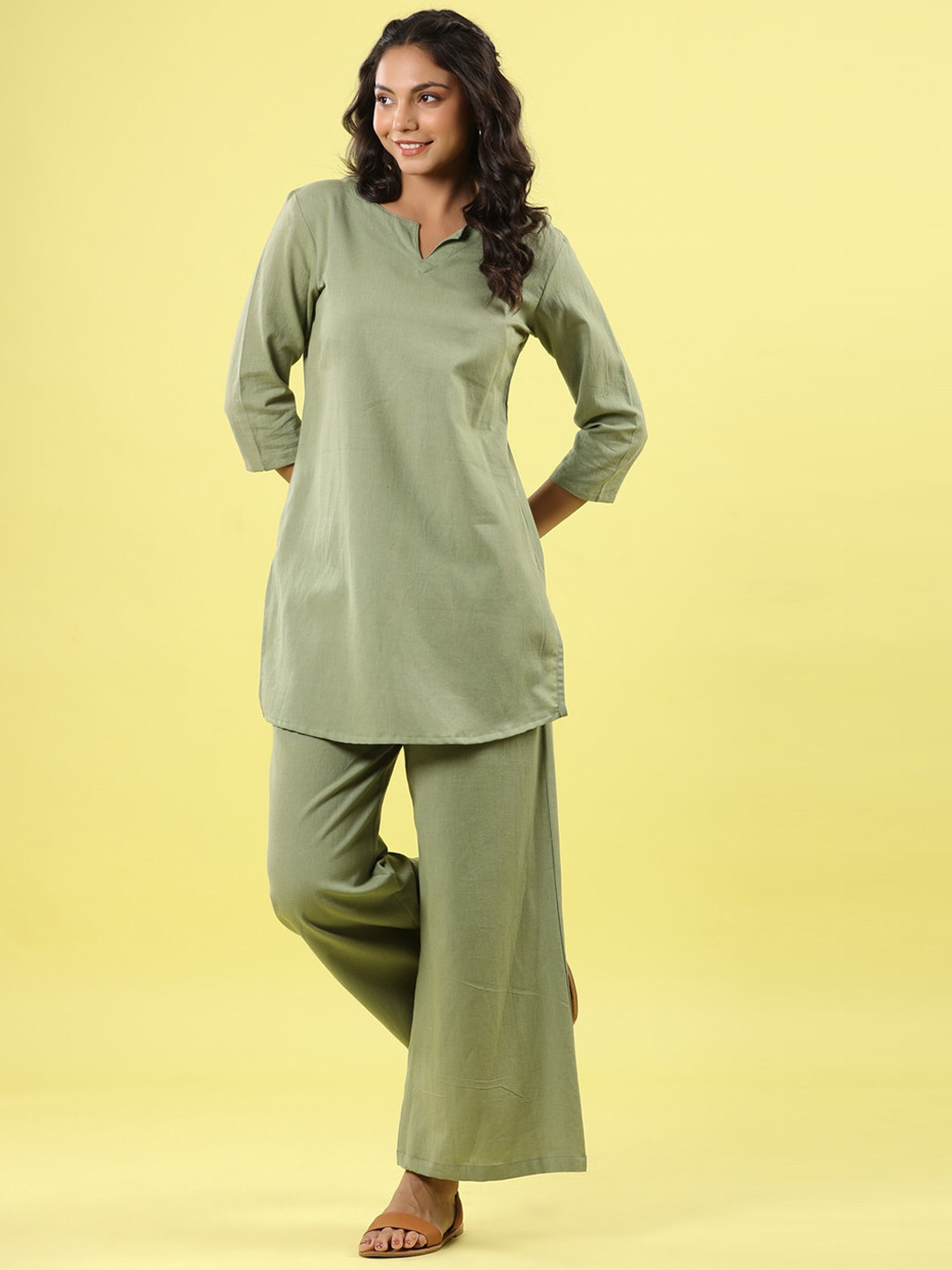 

JISORA Pure Cotton Night suit, Olive