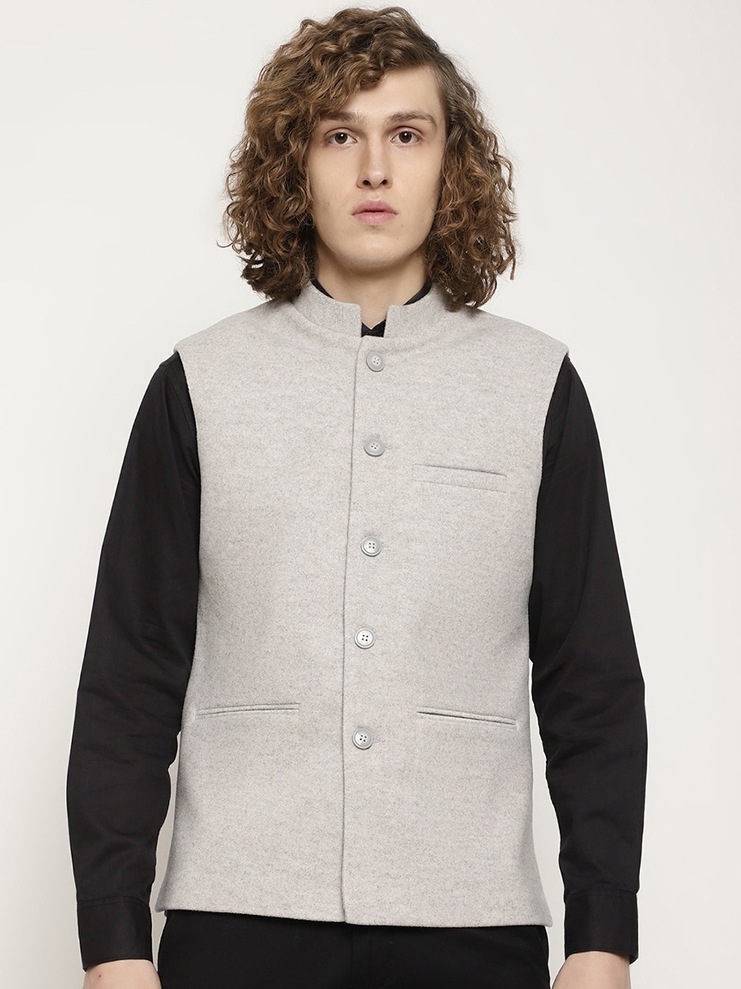 

METTLE Men Mandarin Collar Nehru Jacket, Grey