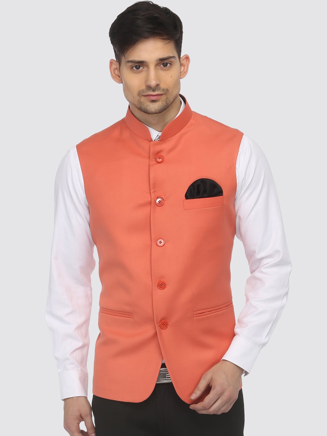 

FAVOROSKI Men Woven Slim Fit Nehru Jacket, Orange