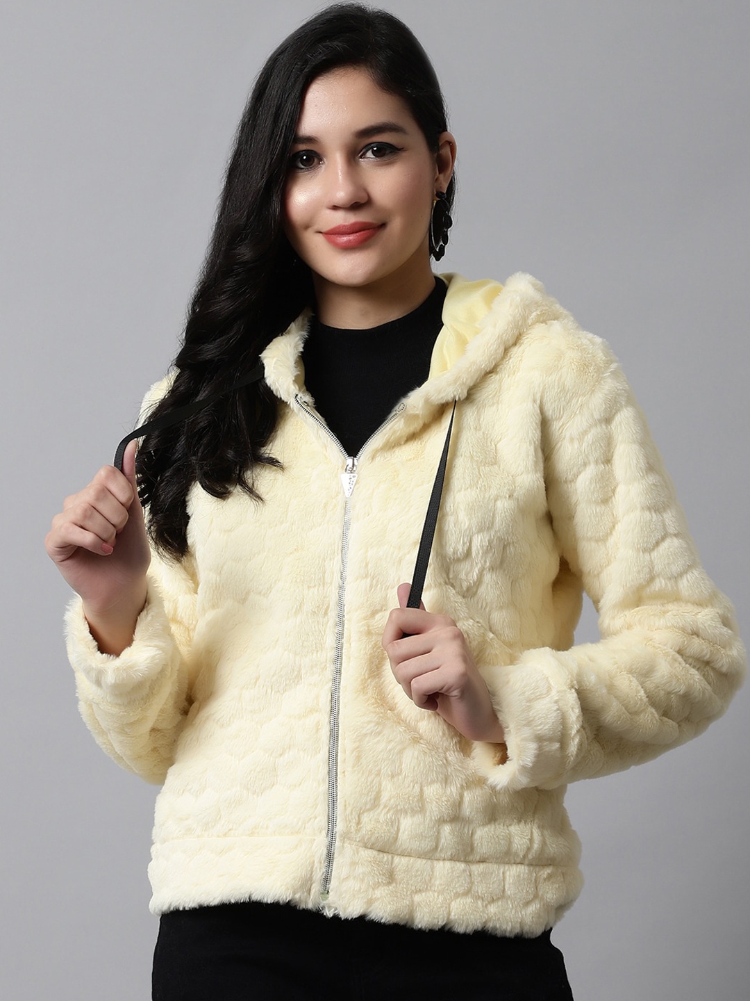 

Gallus Women Front Open Hooded Acrylic Sweater, Yellow