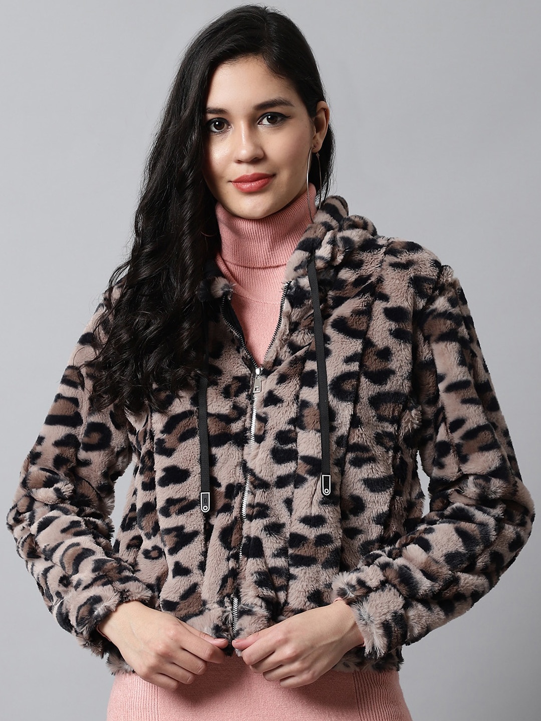 

Gallus Women Animal Front Open Hooded Acrylic Sweater, Black