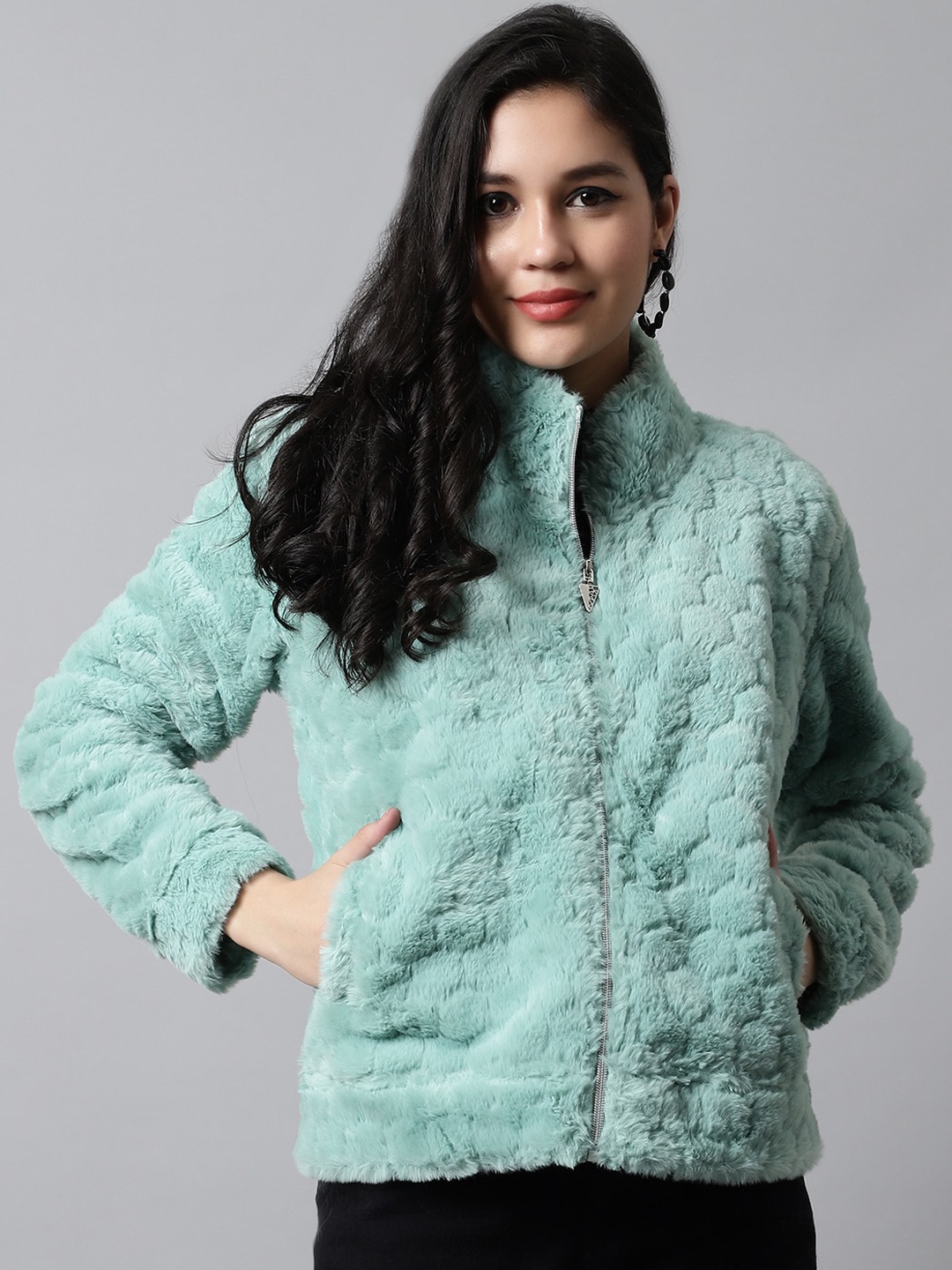 

Gallus Women Front Open Acrylic Sweater, Sea green