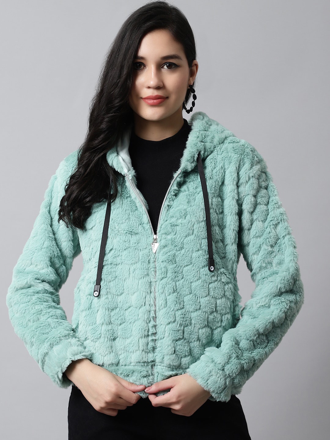 

Gallus Women Front Open Hooded Acrylic Sweater, Sea green