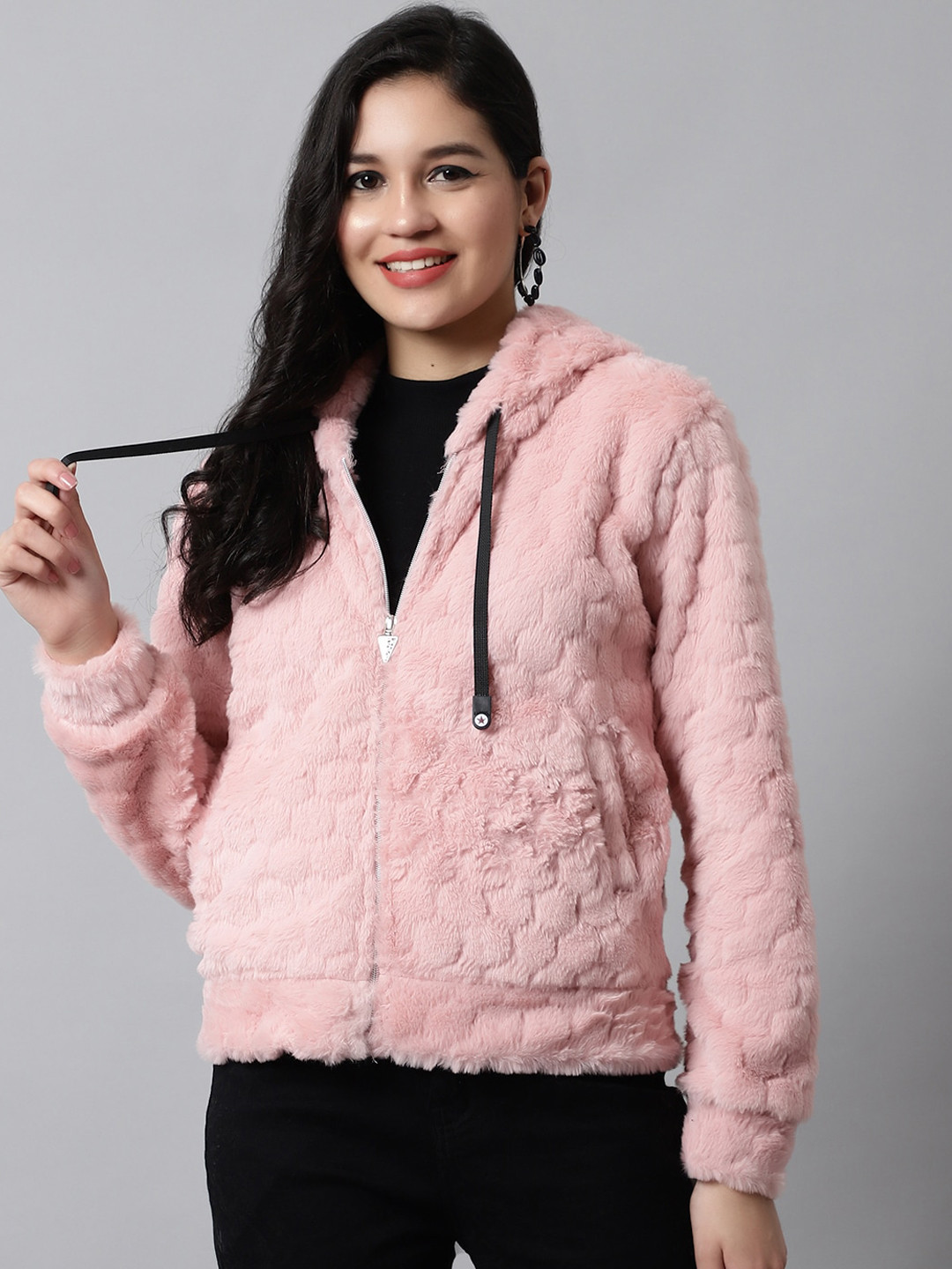 

Gallus Women Front Open Hooded Acrylic Sweater, Pink