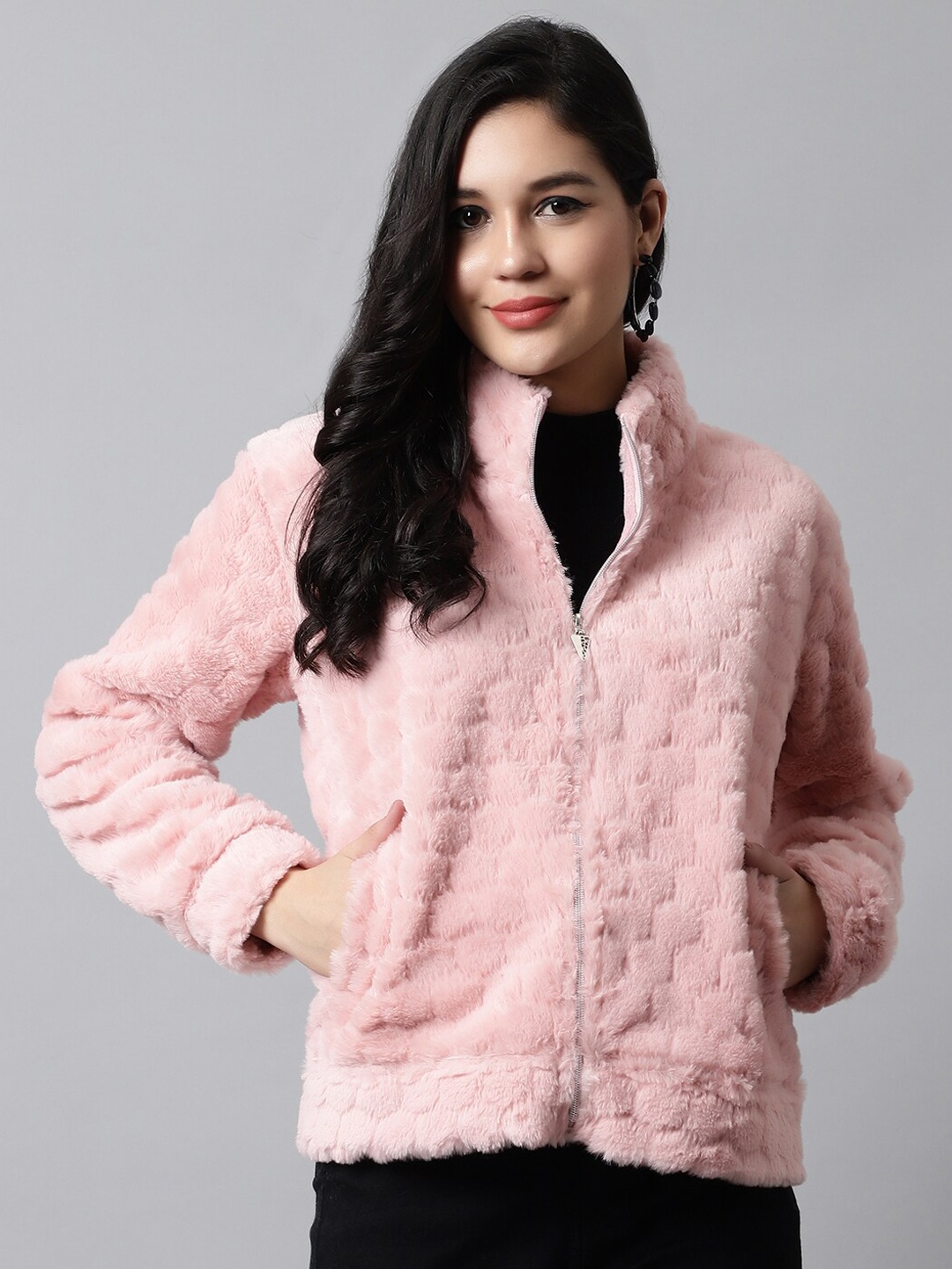 

Gallus Women Front Open Acrylic Sweater, Pink