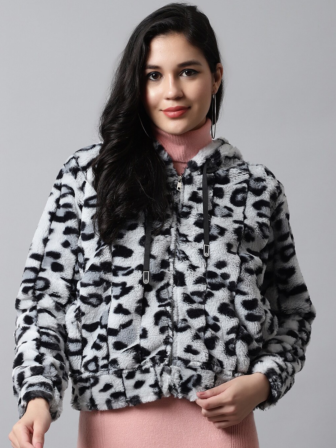 

Gallus Women Animal Front Open Hooded Acrylic Sweater, Grey