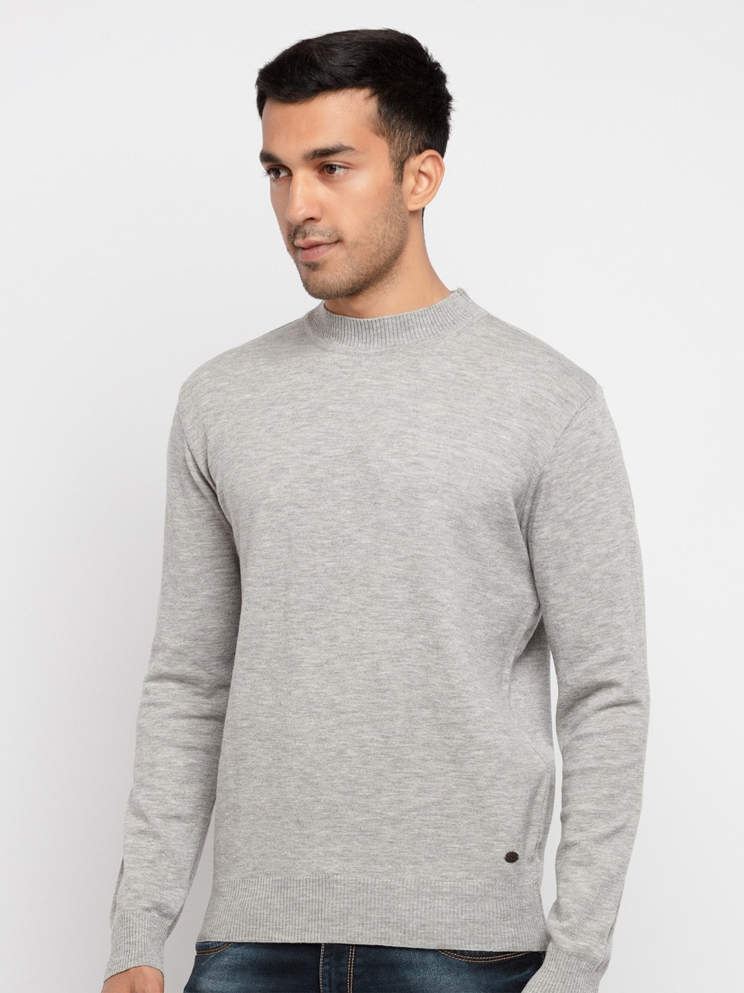 

Status Quo Men Grey & White Round Neck Long Sleeves Acrylic Pullover