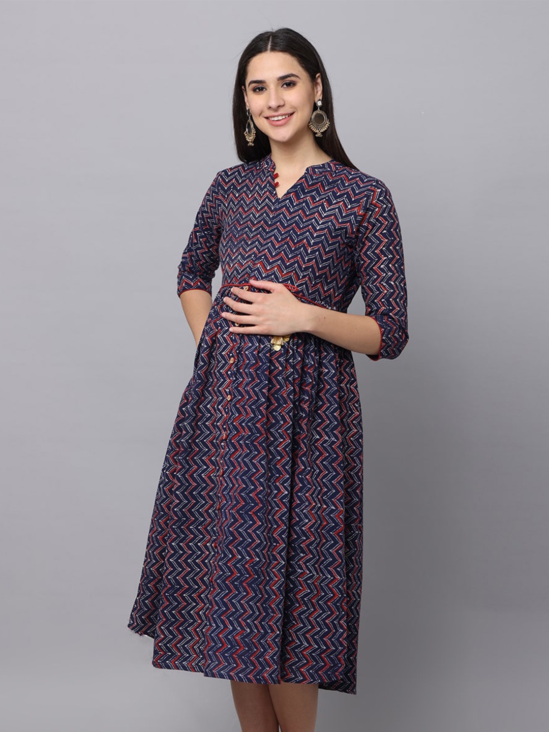

The Mom Store Printed Maternity Cotton Midi Dress, Blue