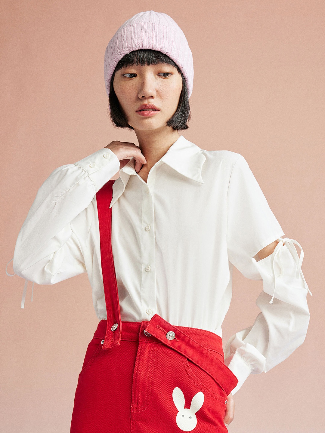 

H&M Women Cut-Out Tie-Detail Shirt, White