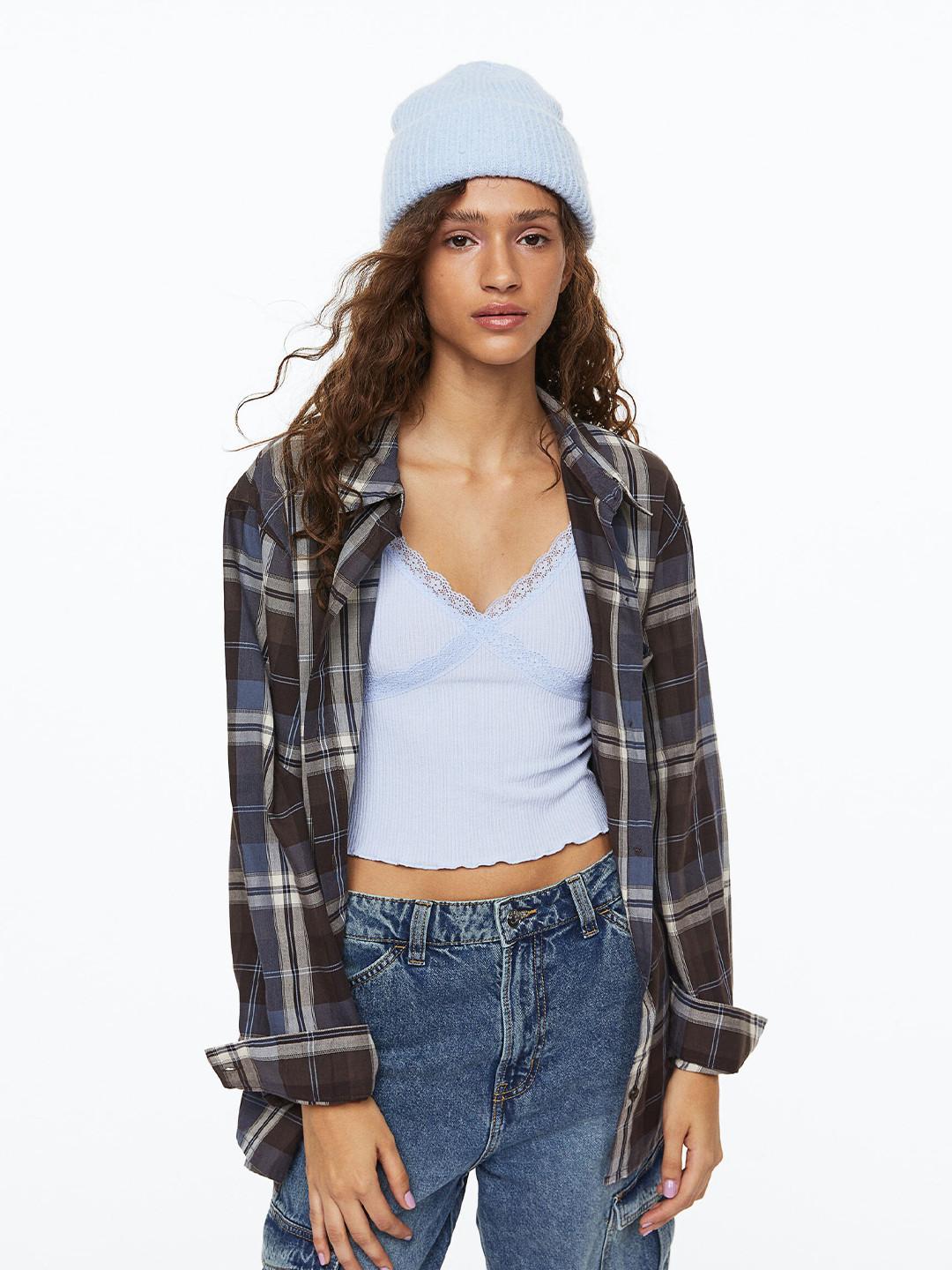 

H&M Women Checked Shirt, Brown