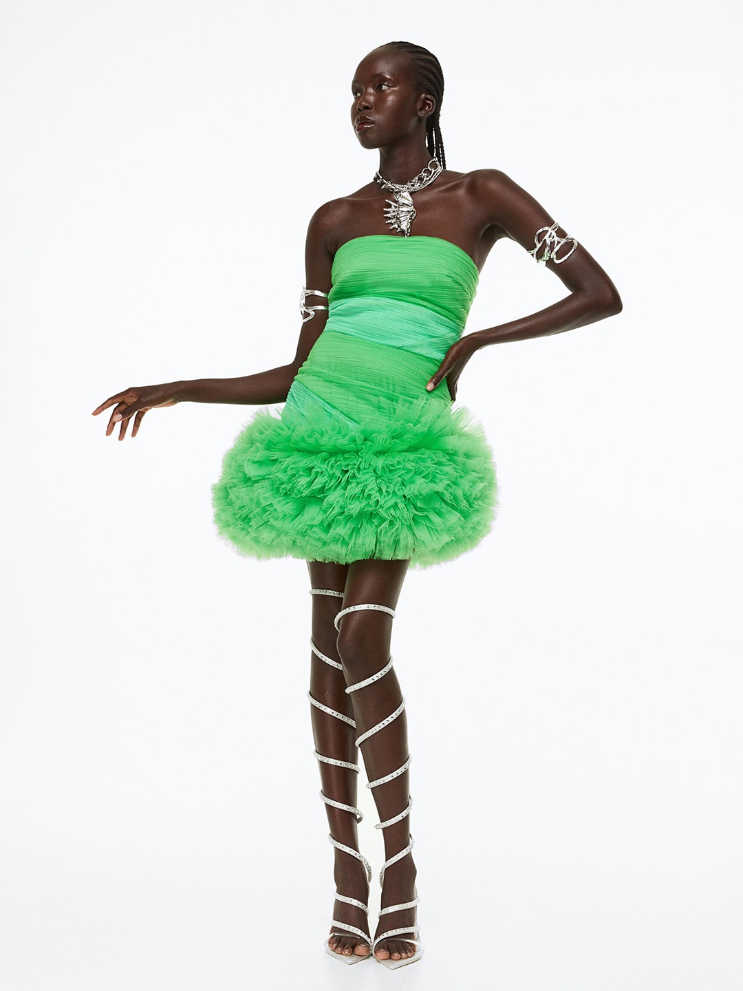 

H&M Women Voluminous Tulle Dress, Green