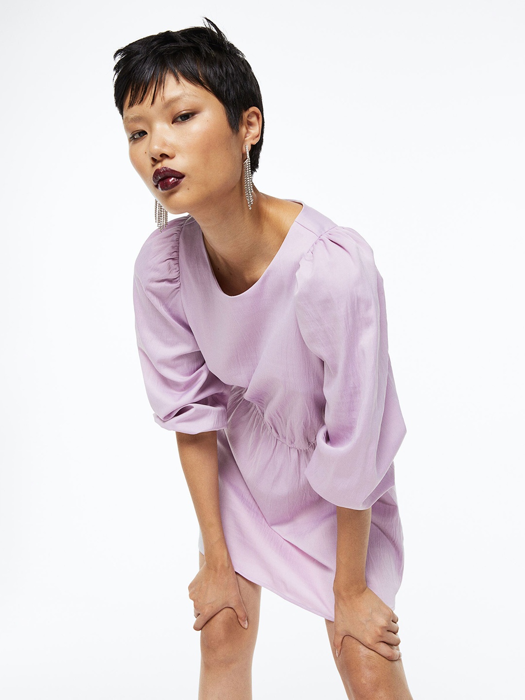 

H&M Women Balloon-Sleeved Crinkled Dress, Lavender