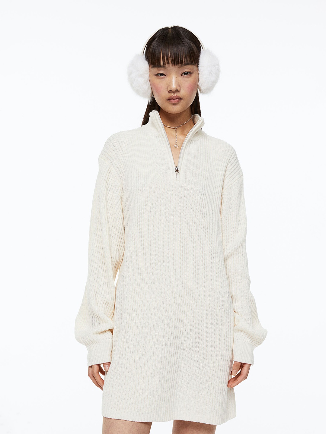 

H&M Women Zip-Top Rib-Knit Dress, White