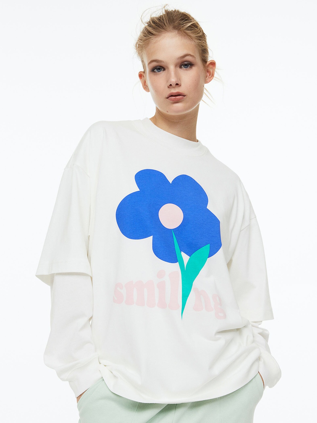 

H&M Women Printed T-shirt, White