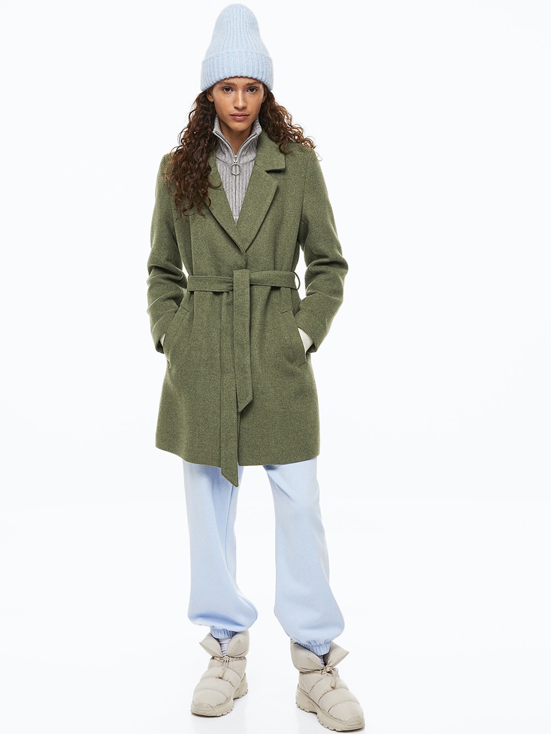 

H&M Women Tie-Belt Coat, Green