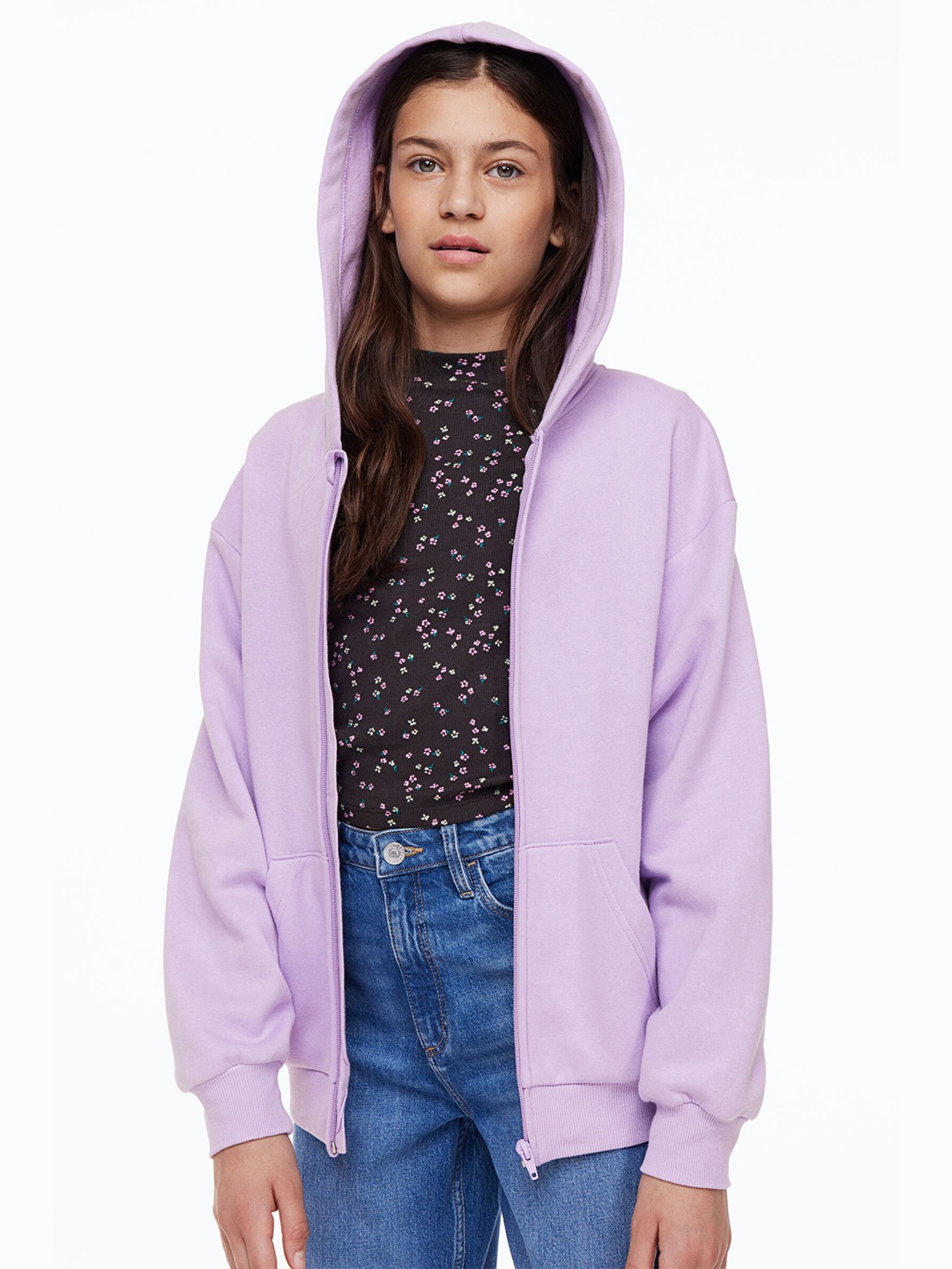 

H&M Girls Oversized Zip-Through Hoodie, Purple