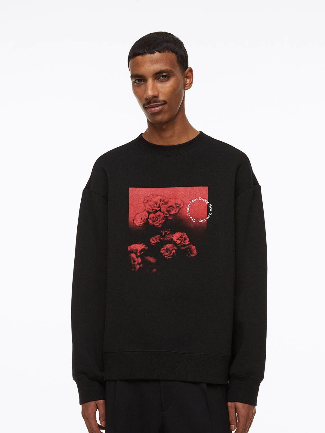

H&M Men Graphic Printed Round Neck Casual Sweatshirt, Black
