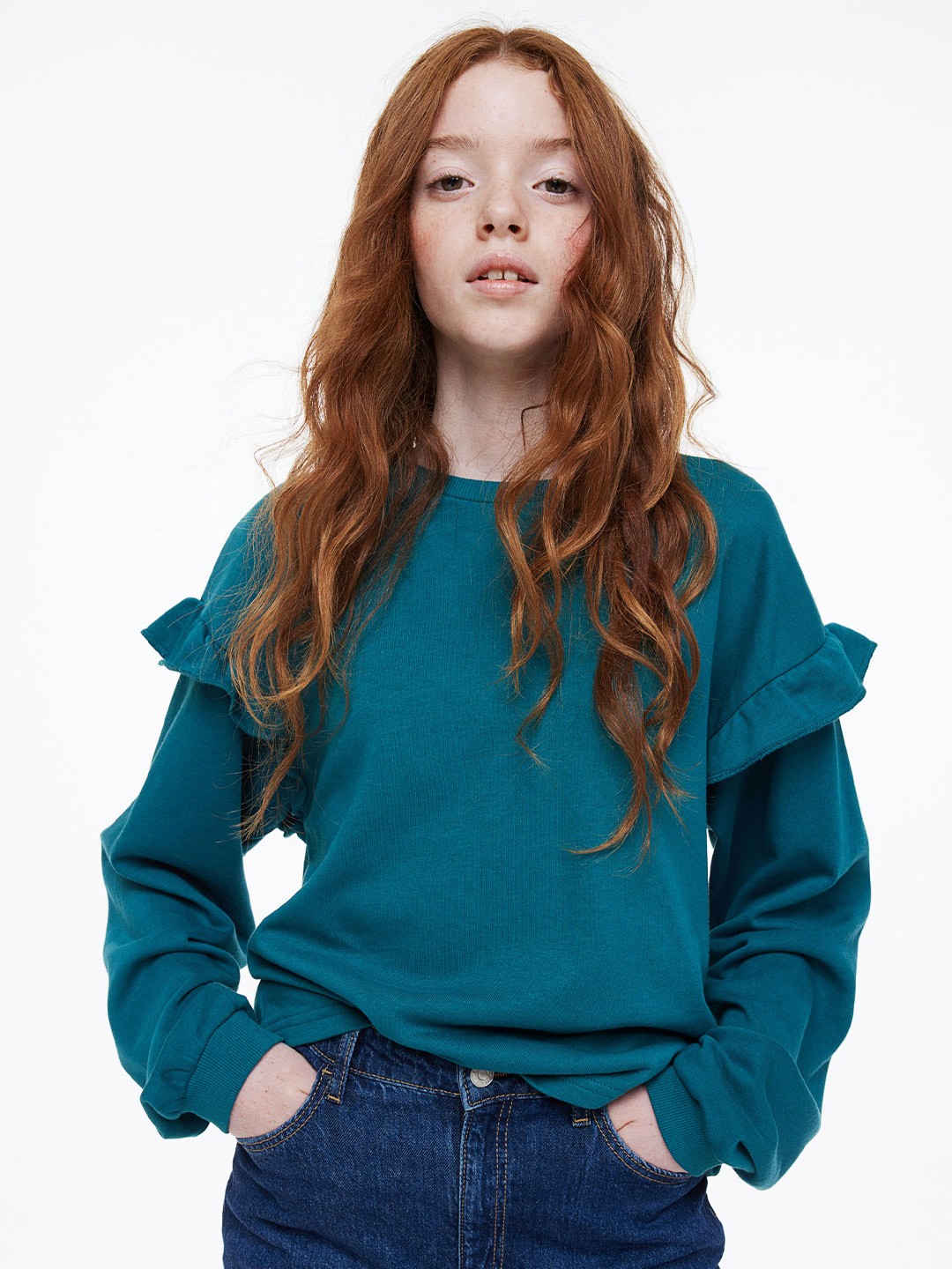 

H&M Girls Flounced Sweatshirt, Teal
