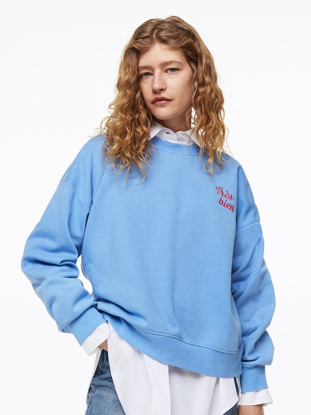 

H&M Women Crew-Neck Sweatshirt, Turquoise blue