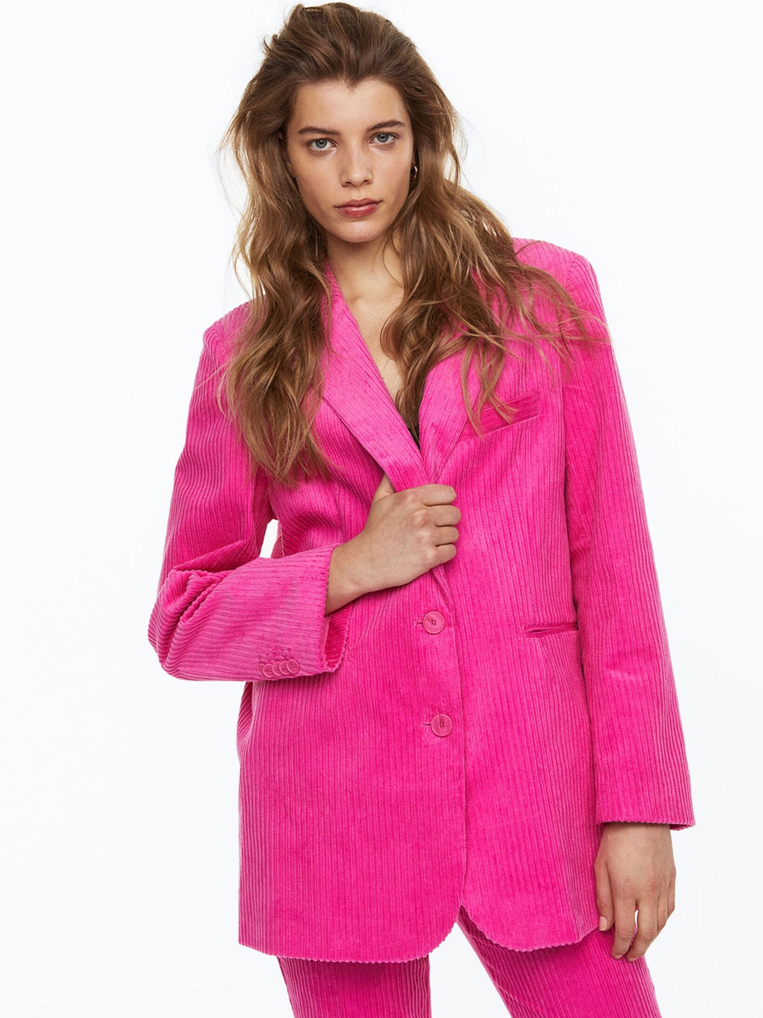 

H&M Women Single Breasted Corduroy Blazer, Pink