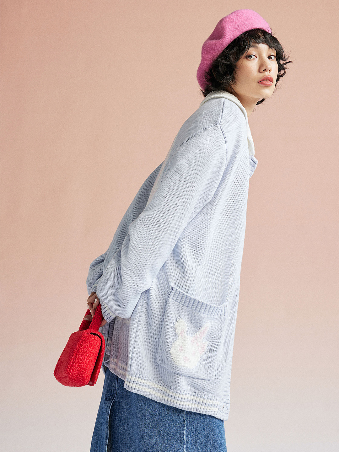 

H&M Women Oversized Collared Acrylic Cardigan, Blue