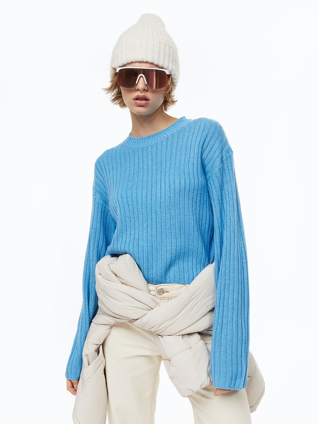 

H&M Women Rib-Knit Acrylic Jumper, Blue