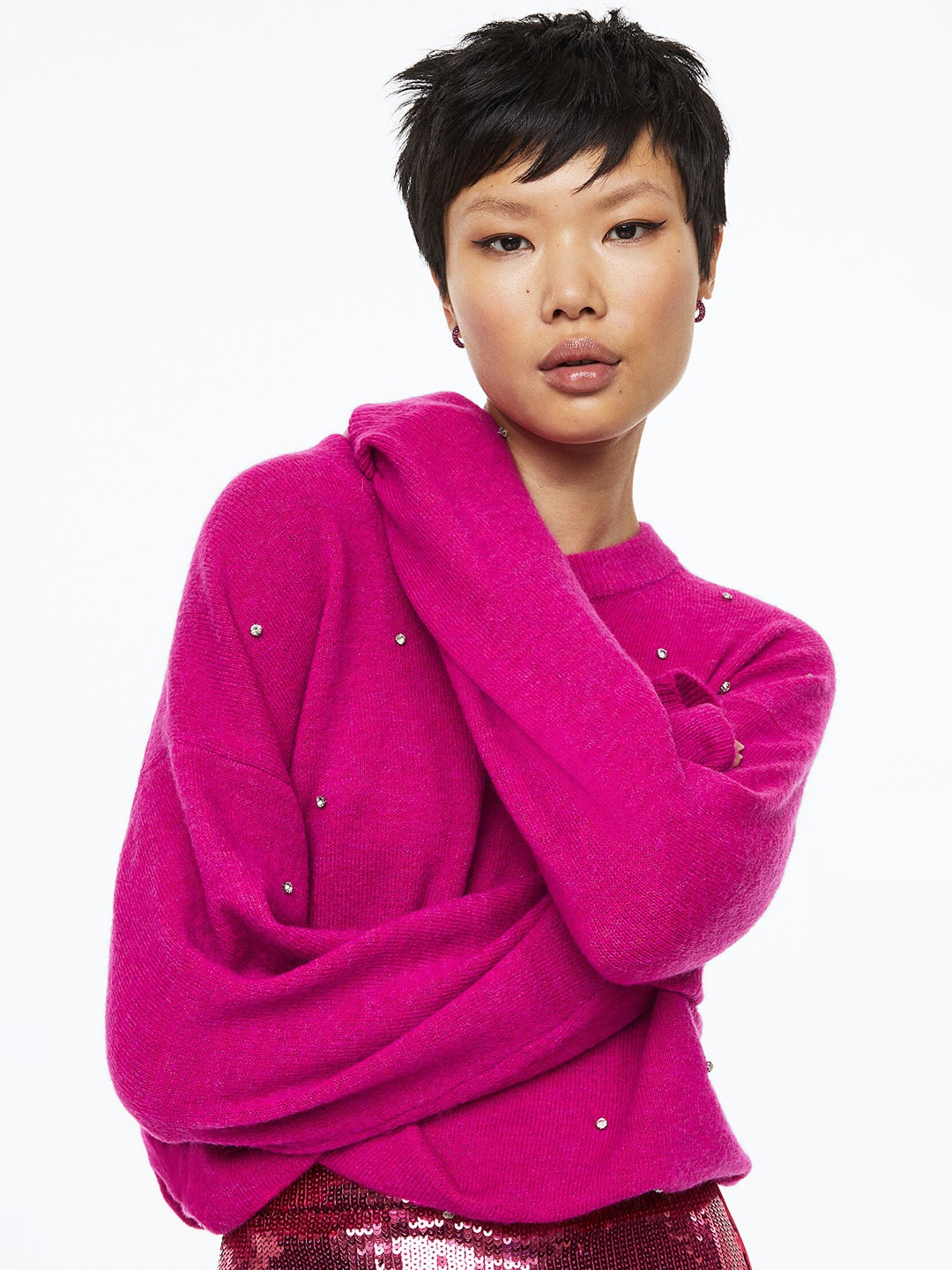 

H&M Women Beaded Jumper, Pink