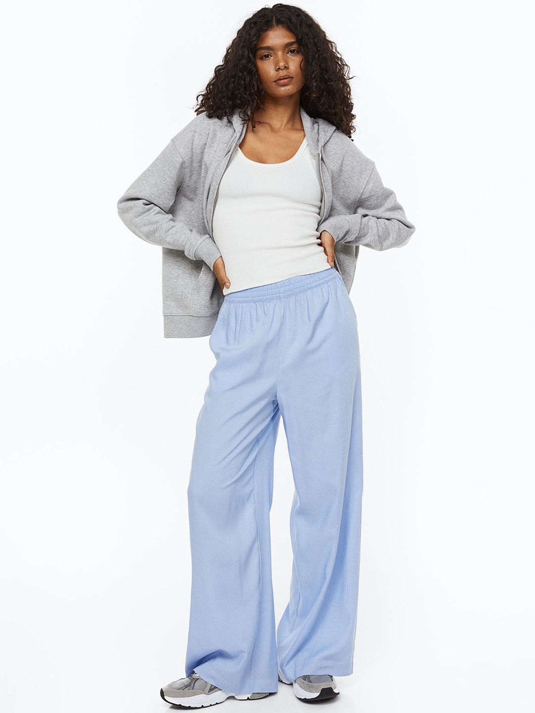 

H&M Women Wide Pull-On Trousers, Turquoise blue