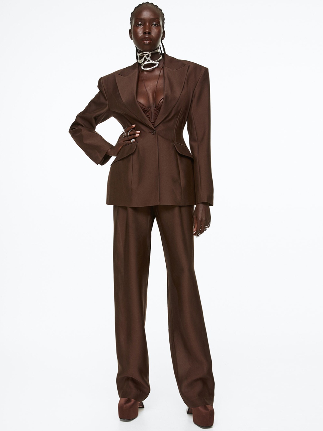 

H&M Women Naia Renew Tailored Trousers, Brown