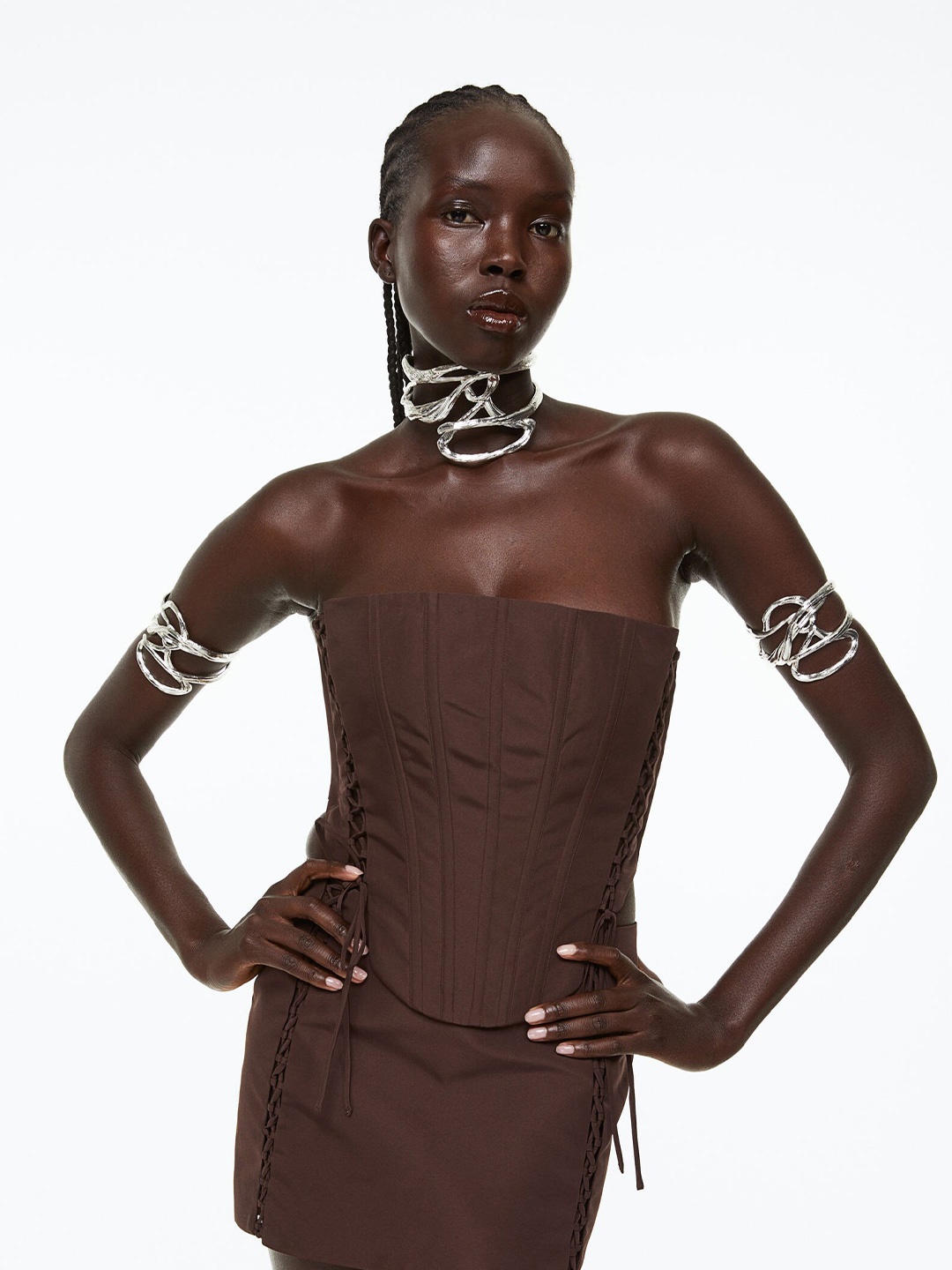 

H&M Women Corset Top, Brown