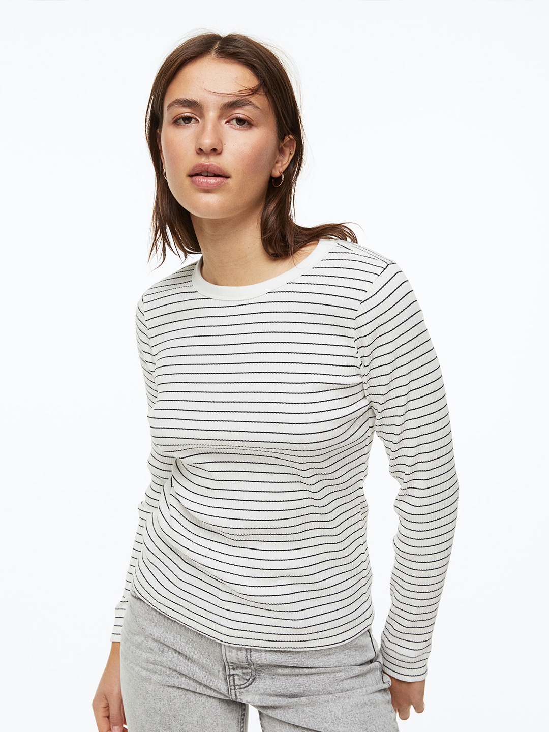 

H&M Women Ribbed Top, White