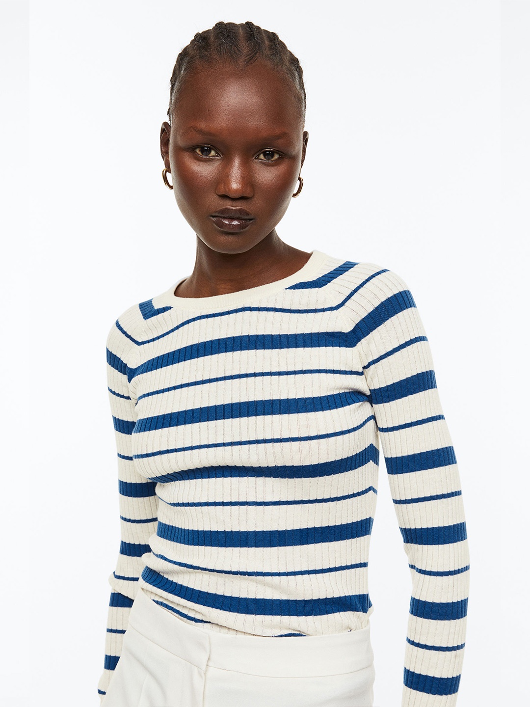 H&M Women Rib-Knit Top, White