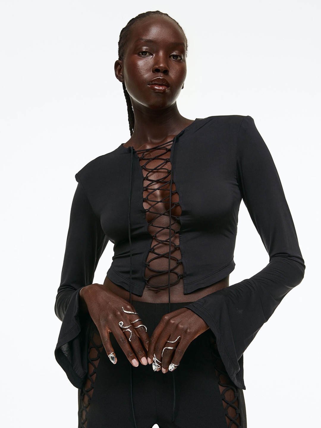 

H&M Women Lacing-detail Top, Black