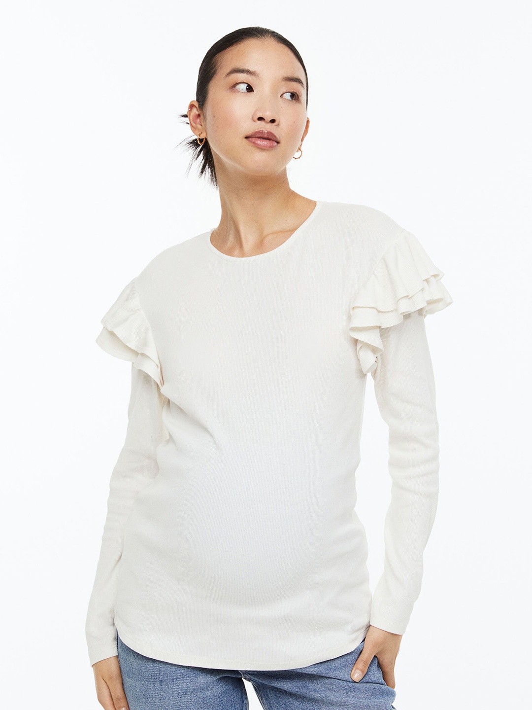 

H&M Women MAMA Frill-Trimmed Top, White