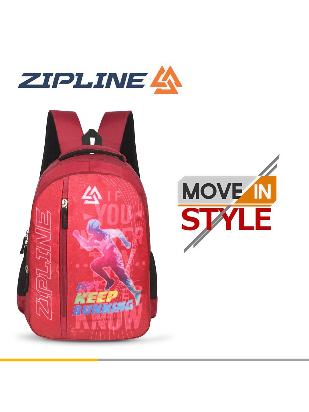 

ZIPLINE Unisex Graphic Durabase Backpack with Compression Straps, Red