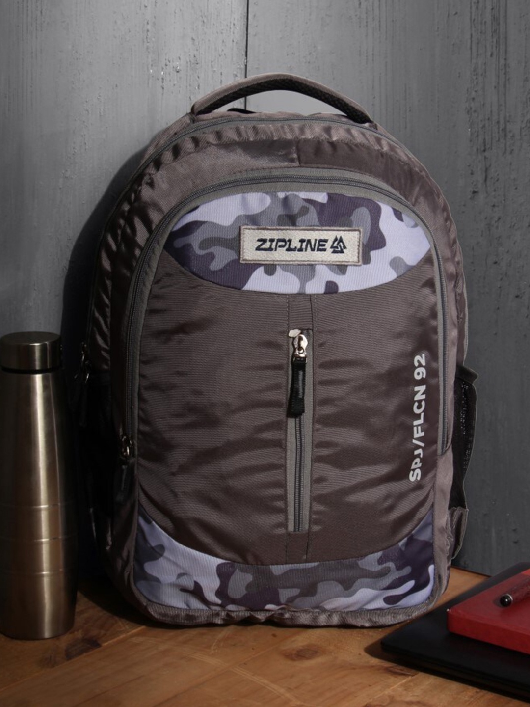 

ZIPLINE Unisex Camouflage Backpack with Compression Straps, Grey