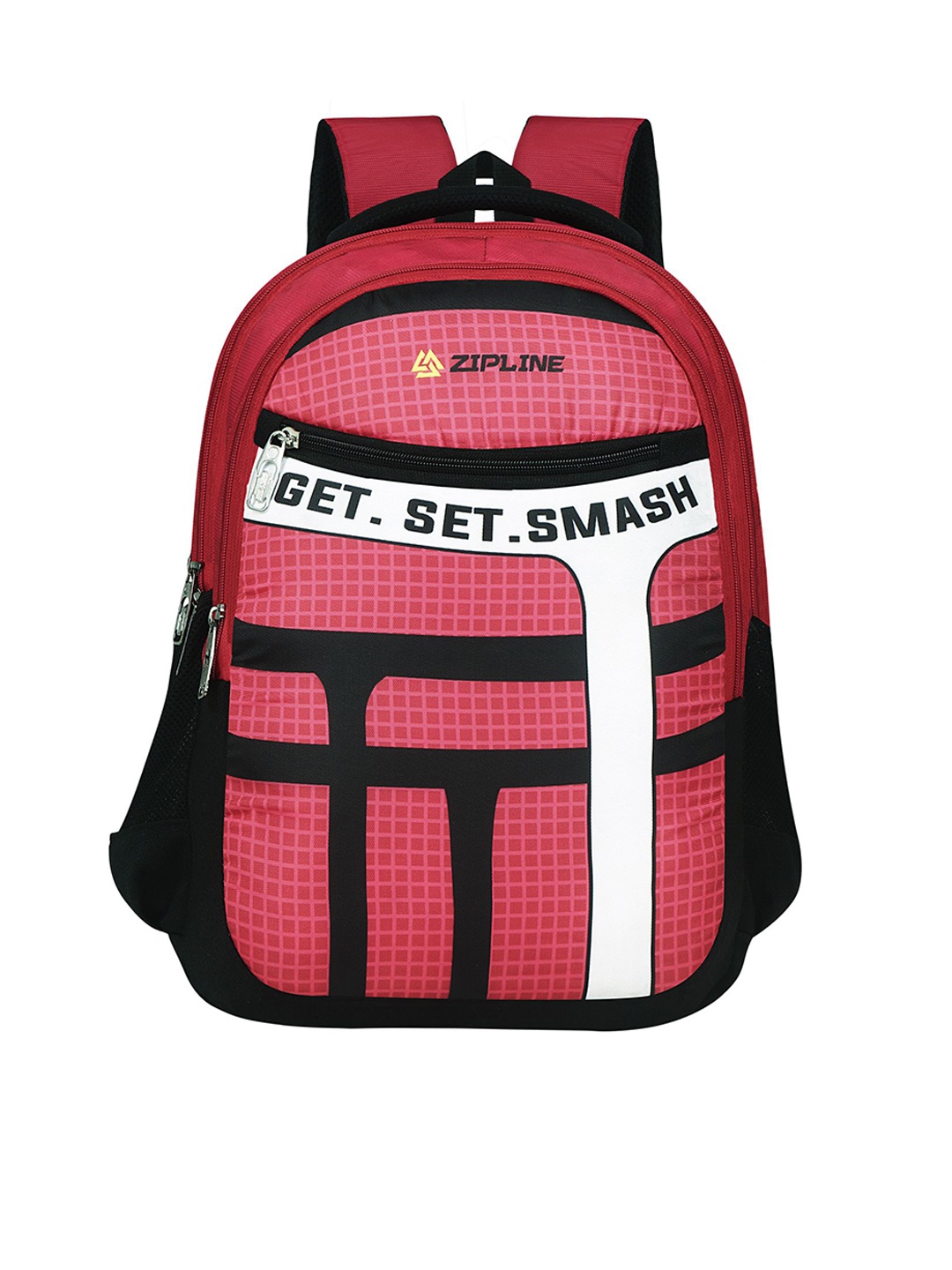 

ZIPLINE Unisex Checked Backpack with Compression Straps, Red