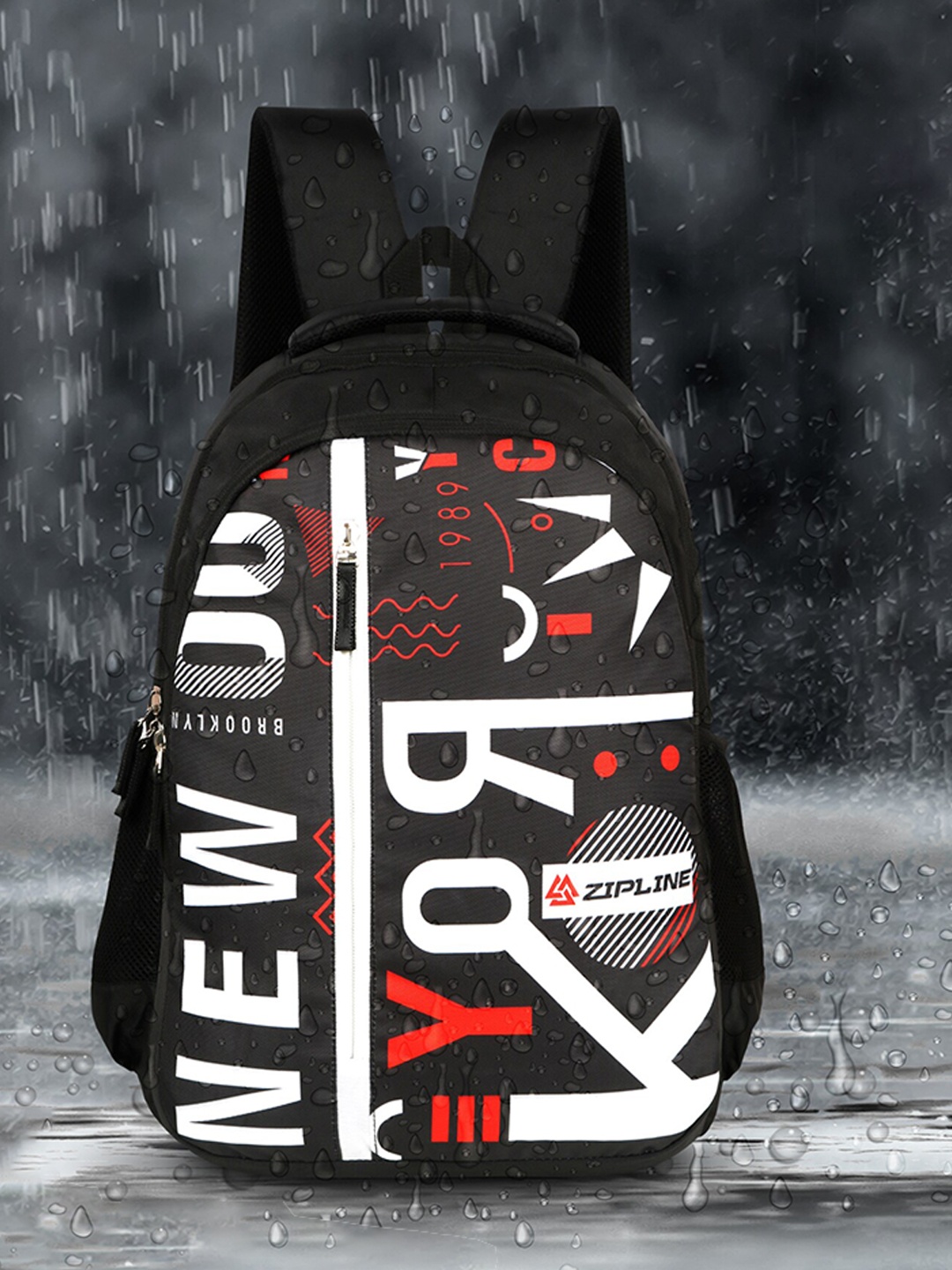 

ZIPLINE Unisex Typography Backpack, Black