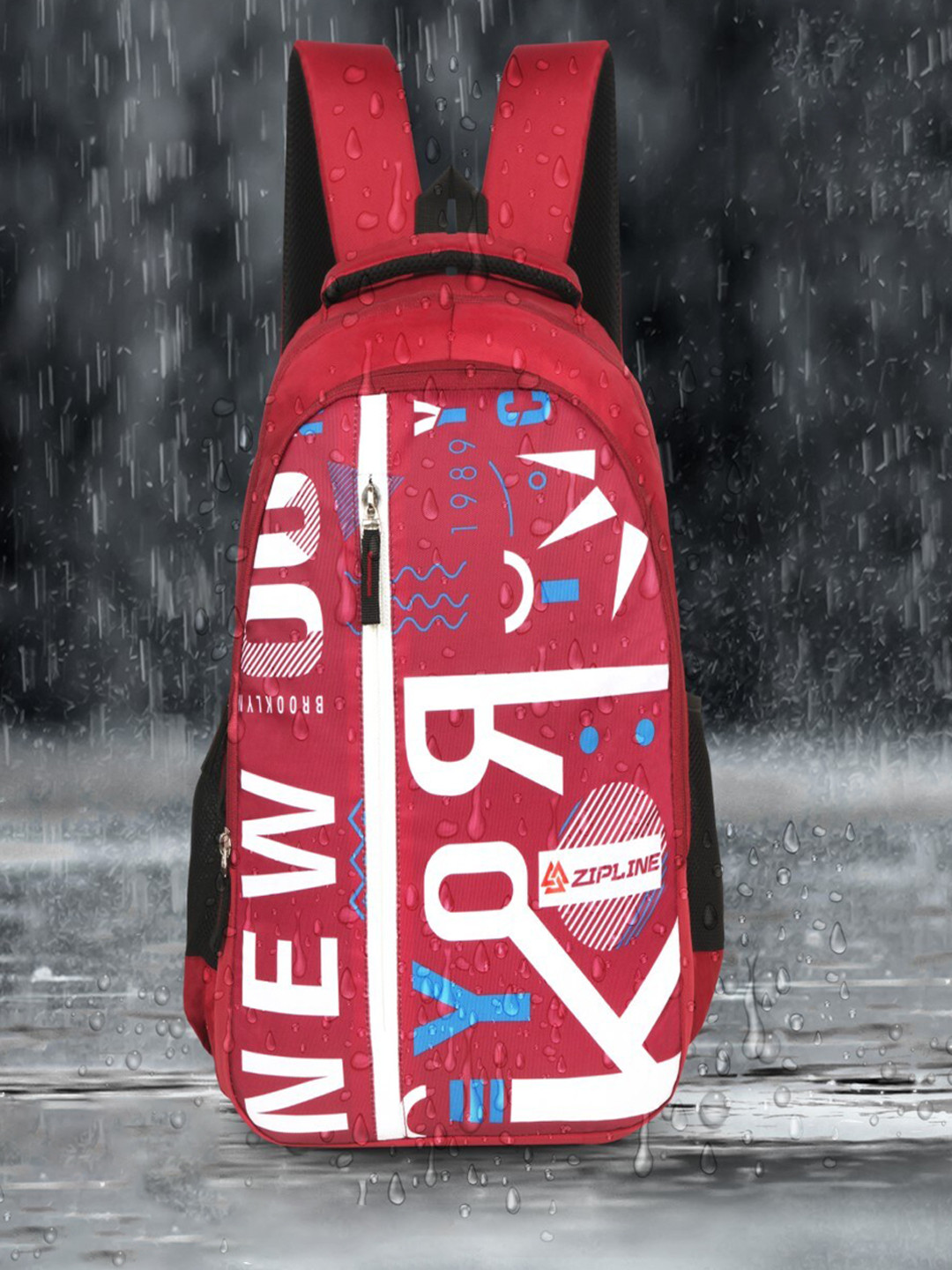 

ZIPLINE Unisex Graphic Backpack with Compression Straps, Red