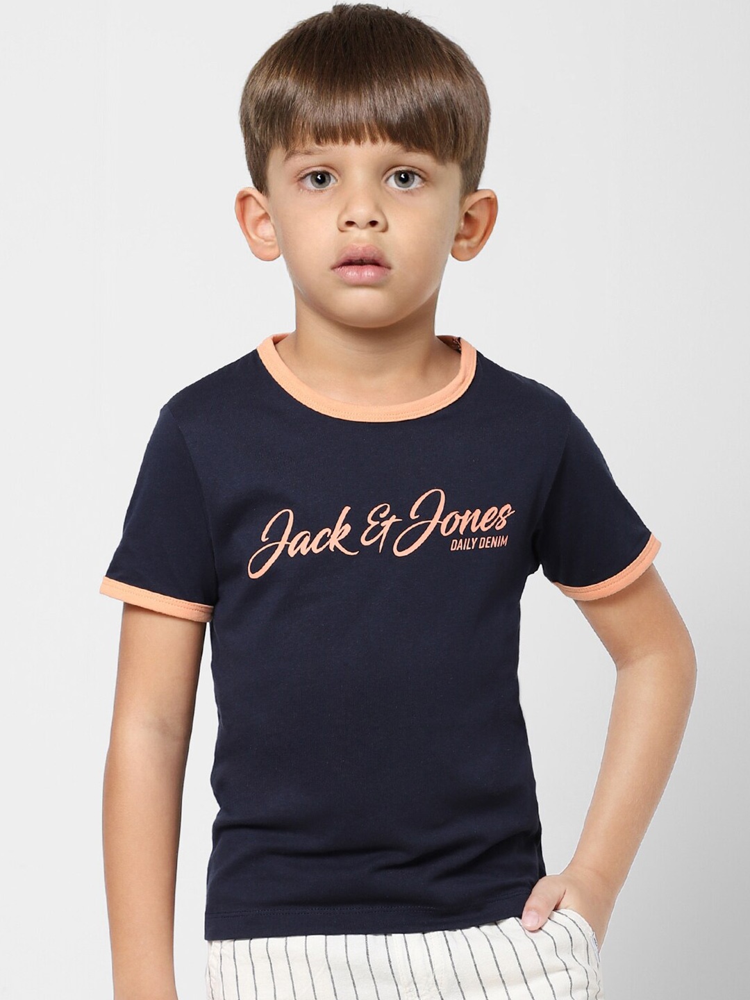 

Jack & Jones Junior Boys Typography Cotton Printed T-shirt, Navy blue